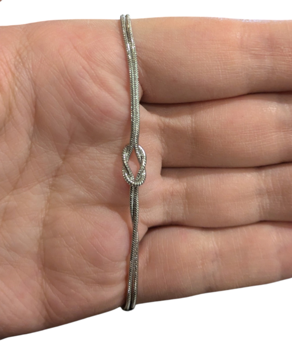 Silver Tone Double Snake Chain Knot Bracelet